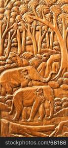 carved Thai Elephant on the wood wall