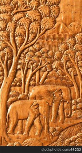 carved Thai Elephant on the wood wall
