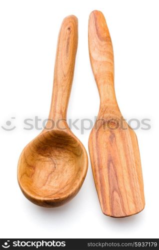 Carving wooden spoon isolated on white background cutout