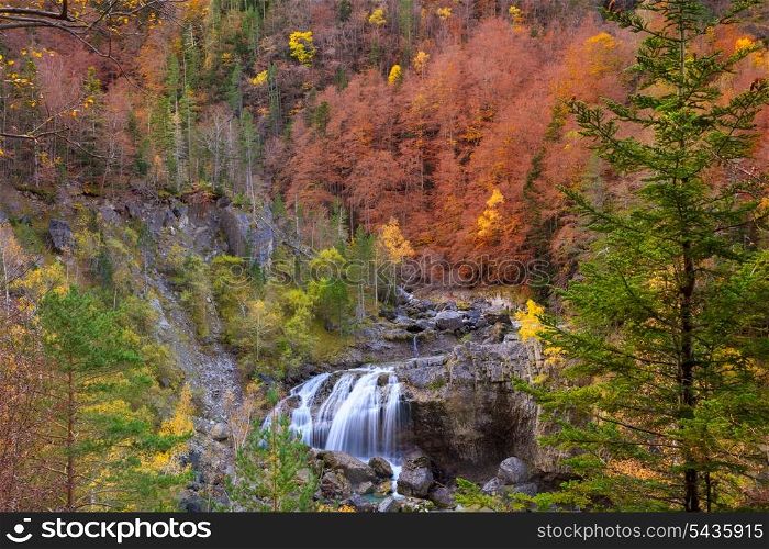 Cascada de Arripas waterfall in Ordesa valley Pyrenees Huesca Aragon Spain