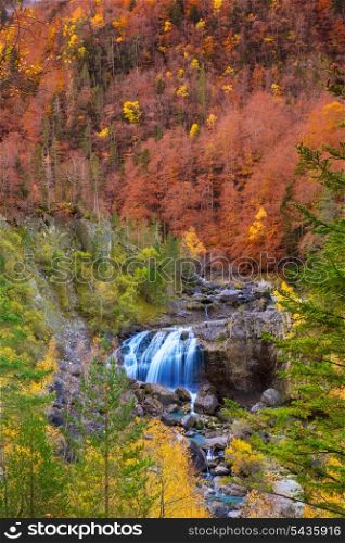 Cascada de Arripas waterfall in Ordesa valley Pyrenees Huesca Aragon Spain