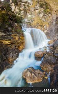 Cascade of Kuhfluchtwasserfall. Long exposure for motion blur. Farchant, Garmisch-Partenkirchen, Bavaria, Germany