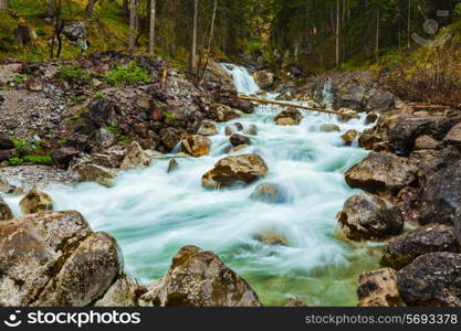 Cascade of Kuhfluchtwasserfall. Long exposure for motion blur. Farchant, Garmisch-Partenkirchen, Bavaria, Germany