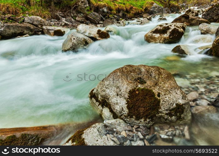 Cascade of Kuhfluchtwasserfall. Long exposure for motion blur. Farchant, Garmisch-Partenkirchen, Bavaria, Germany