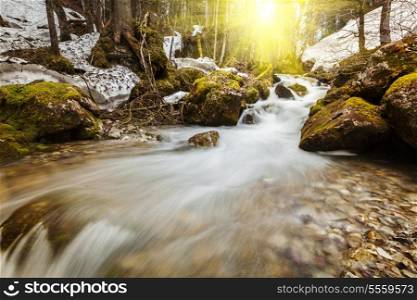 Cascade of Sibli-Wasserfall. Rottach-Egern, Bavaria, Germany