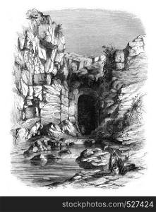 Cascade Roumel near Constantine, vintage engraved illustration. Magasin Pittoresque 1847.