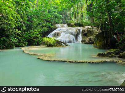 Cascading falls in Erawan National Park, Thailand