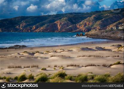 Cascais Portugal. 25 March 2017.View of Guincho beach in hazy day from the Cascais side on the N247 road in Portugal. Cascais, Portugal. photography by Ricardo Rocha.