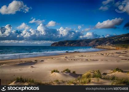 Cascais Portugal. 25 March 2017.View of Guincho beach in hazy day from the Cascais side on the N247 road in Portugal. Cascais, Portugal. photography by Ricardo Rocha.