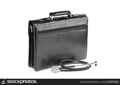 Case and stethoscope isolated on the white