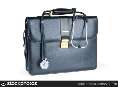 Case and stethoscope isolated on the white