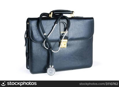 Case and stethoscope isolated on the white