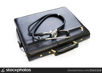 Case and stethoscope isolated on the white