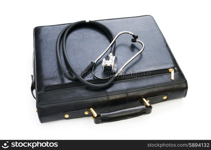 Case and stethoscope isolated on the white