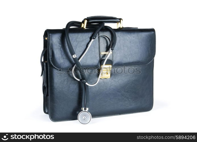 Case and stethoscope isolated on the white