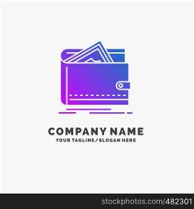 Cash, finance, money, personal, purse Purple Business Logo Template. Place for Tagline.. Vector EPS10 Abstract Template background