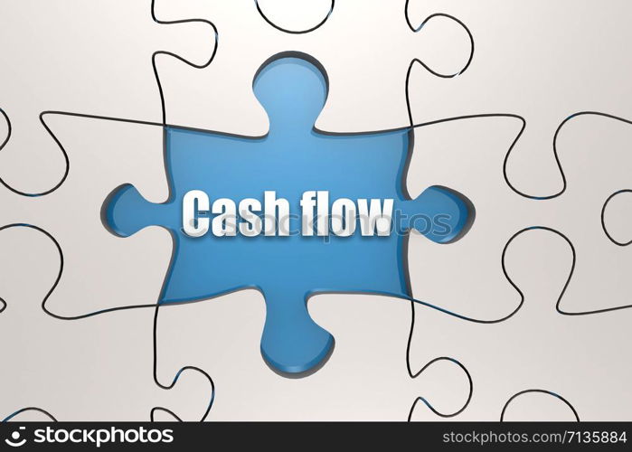 Cash flow word on jigsaw puzzle, 3D rendering