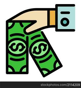 Cash in hand icon. Outline cash in hand vector icon color flat isolated. Cash in hand icon color outline vector