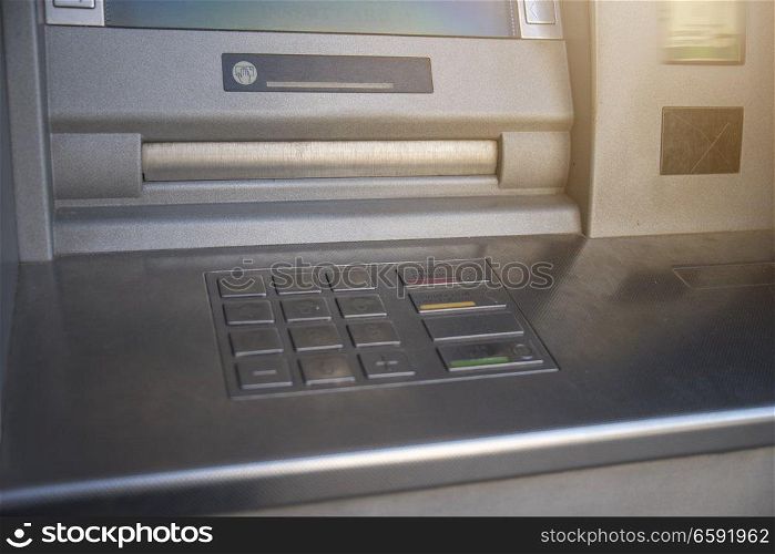 cash machine (ATM)stands on the streets of the city