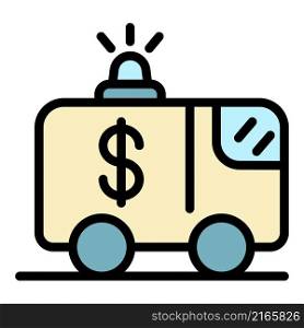 Cash money truck icon. Outline cash money truck vector icon color flat isolated. Cash money truck icon color outline vector