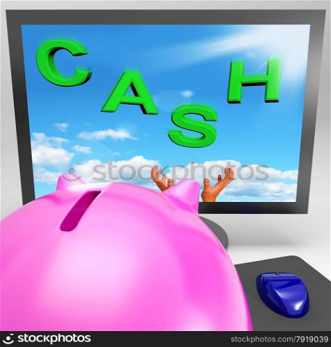 Cash On Monitor Shows Savings And Prosperity