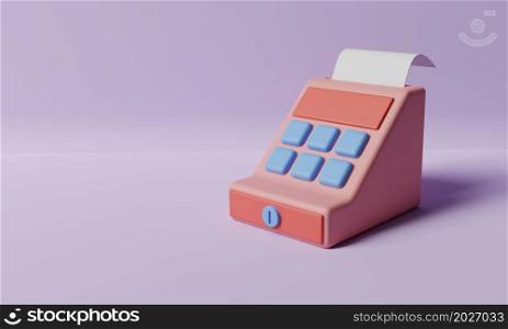 Cash register on purple background. Business and commerce concept. 3D illustration rendering