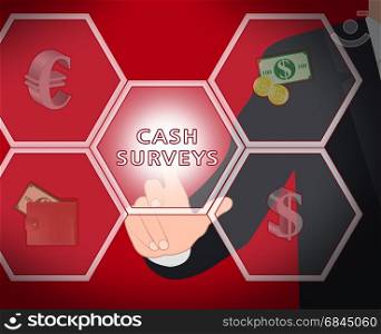 Cash Surveys Icons Displays Paid Survey 3d Illustration