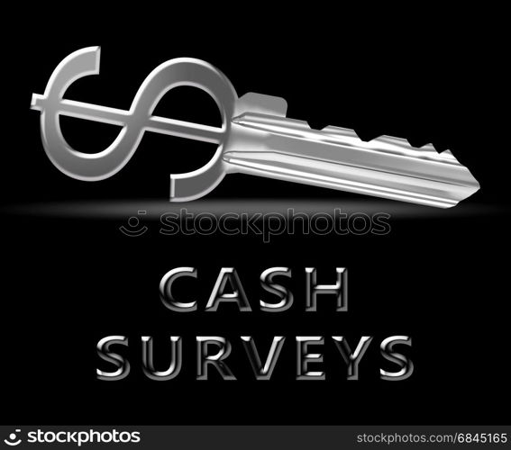 Cash Surveys Key Meaning Paid Survey 3d Illustration