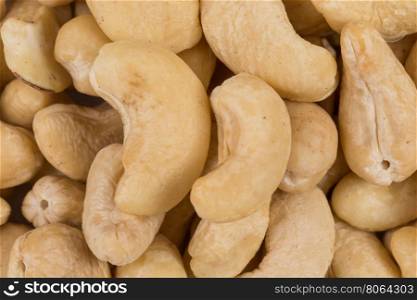 Cashew nuts close up macro shot as a background