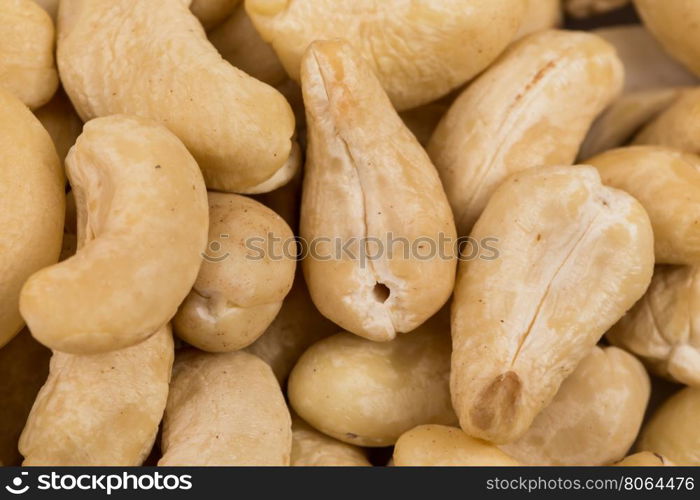 Cashew nuts close up macro shot as a background