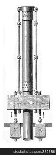 Casing of wells drilled. Layout used for driving tubes by pulling, vintage engraved illustration. Industrial encyclopedia E.-O. Lami - 1875.