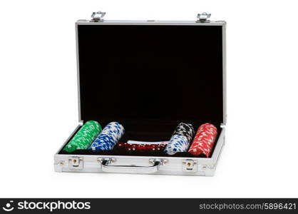 Casino chips and cards in the steel case