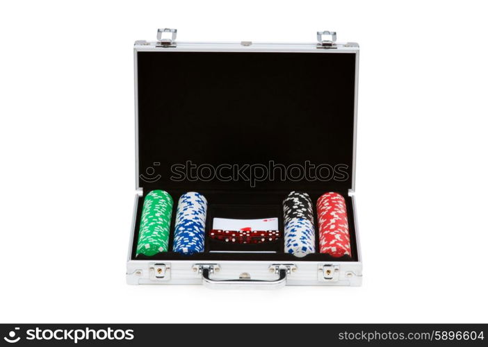 Casino chips and cards in the steel case