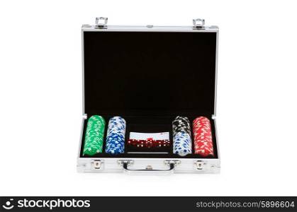 Casino chips and cards in the steel case