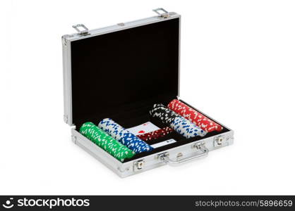 Casino chips and cards in the steel case