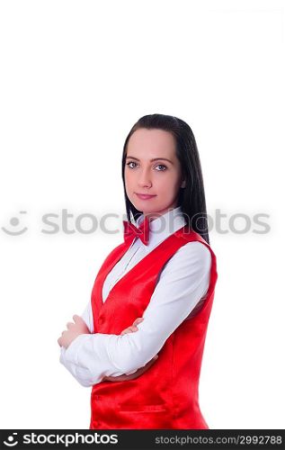 Casino dealer isolated on the white background