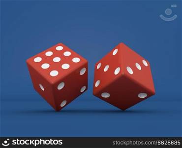 Casino dice on a blue background. 3d rendering illustration.. Casino dice on a blue background. 