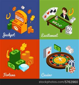 Casino isometric design concept set with jackpot excitement fortune icons isolated vector illustration