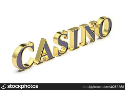 Casino text with shiny golden letters on white background