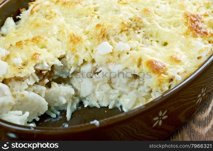 Casserole with fish and pasta - Sicilian cuisine