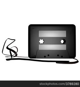 Cassette with tape going outside, 3d render