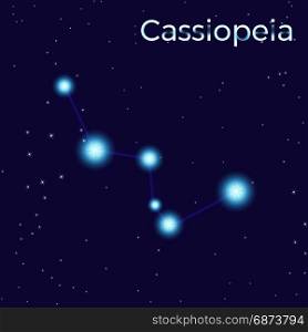 Cassiopeia sing. Star constellation element. Constellation symbol. Illustration on dark blue background.. Cassiopeia sing. Star constellation element. Constellation symbol on dark blue background.