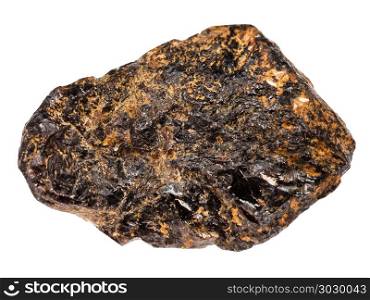 Cassiterite (Tin ore) stone isolated on white. macro shooting of natural rock specimen - rough Cassiterite (Tin ore) stone isolated on white background from Pravourmiyskoe deposit in Khabarovsk Krai, Russia