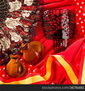 castanets fan and flamenco comb typical from Spain Espana ements