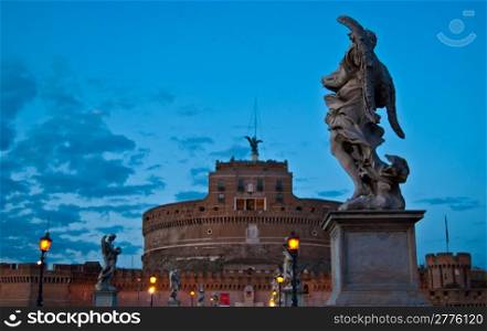 Castel Sant Angelo. Castel and Ponte Sant Angelo in Rome in the evening