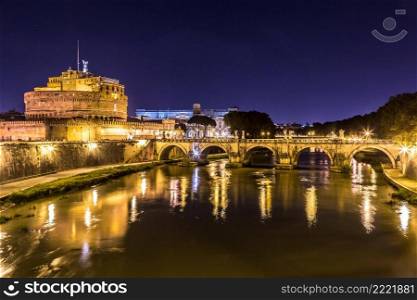 Castel Sant Angelo in Rome, Italy at night