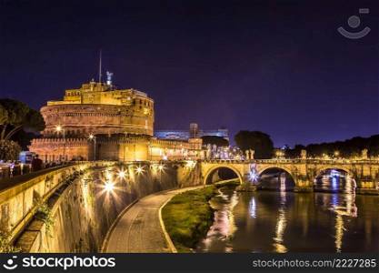 Castel Sant Angelo in Rome, Italy at night