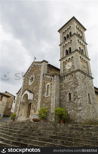 Castellina in Chianti, IT - April 21. Bottom view of San Salvatore Church