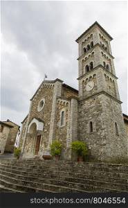 Castellina in Chianti, IT - April 21. Bottom view of San Salvatore Church