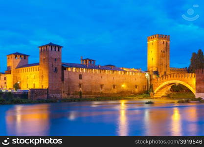 Castelvecchio in night illumination in Verona, Northern Italy.